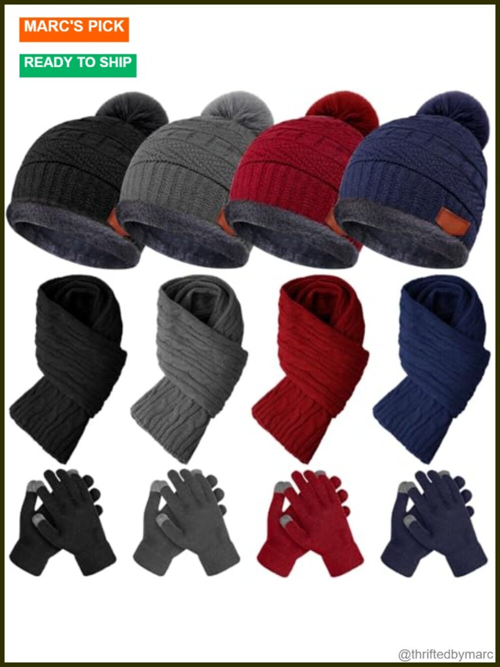 Kids Winter Hat Gloves Scarf Set Thick Fleece Knitted Beanie Touchscreen Gaiter